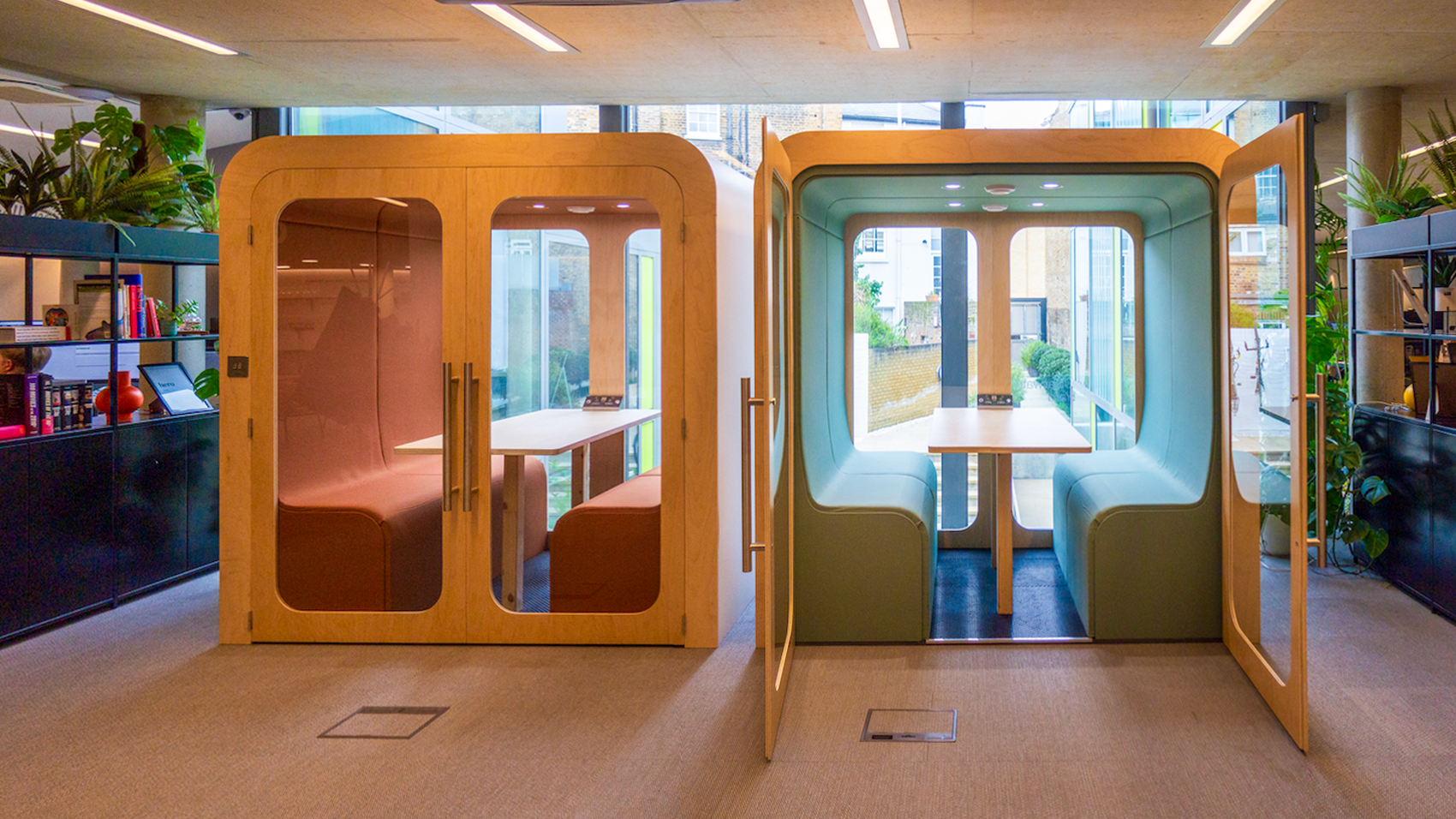 Interior view of quad office pod with luxury seating-dapapod